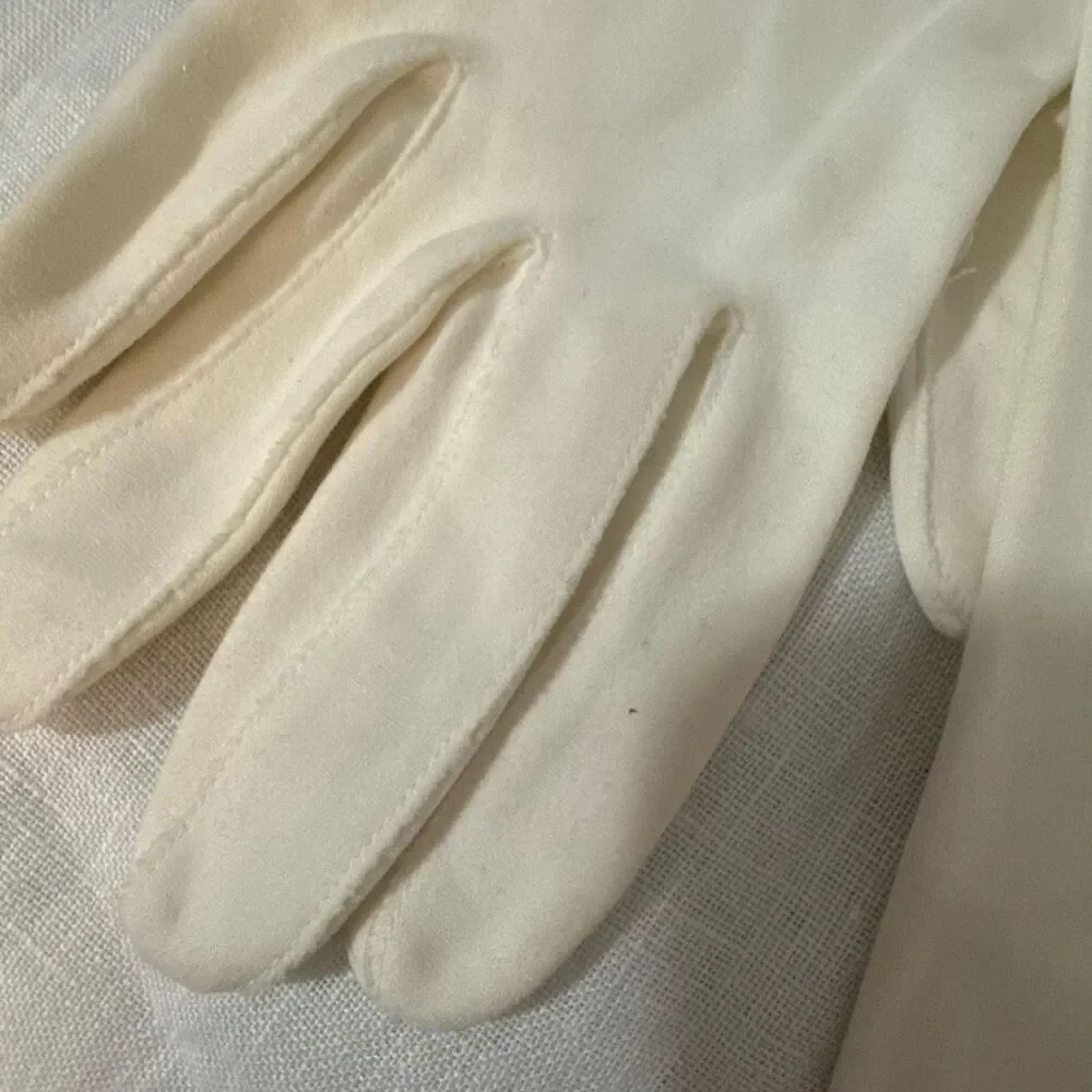 1950s French Doeskin Kid Leather Opera Gloves 13.5” Ivory Old Hollywood Collecto